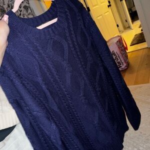 Elegant Navy Cable Knit Sweater